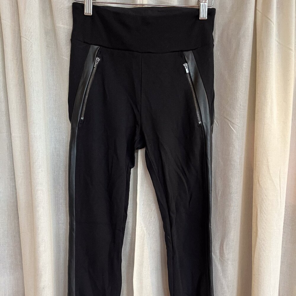 Athletic Black Leggings with Faux Leather